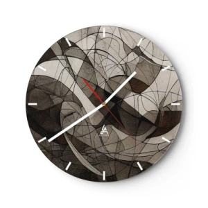 Wanduhr - Glasuhr - Organische Abstraktion in Erdtönen mit dynamischen Linien - 30x30cm - Zirkulation von Erdfarben - Moderne Wanddekoration für Wohnzimmer, Küche und Schlafzimmer ARTTOR