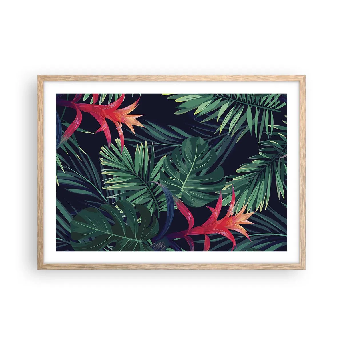 Poster in einem Rahmen aus heller Eiche - Im Grünen in Flammen gehen - 70x50 cm