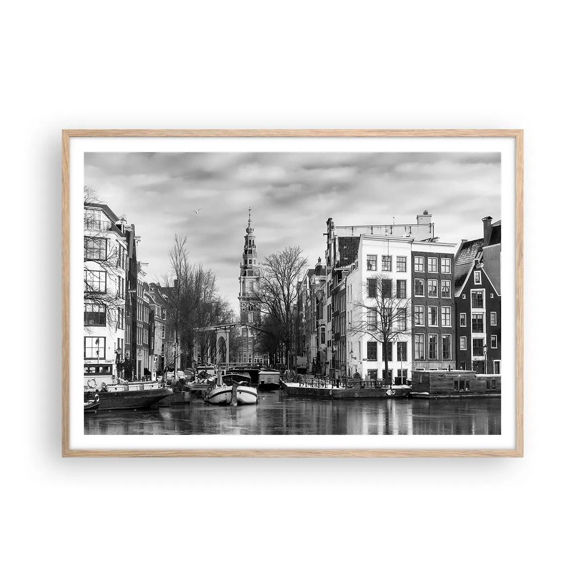 Poster in einem Rahmen aus heller Eiche - Amsterdamer Atmosphäre - 100x70 cm