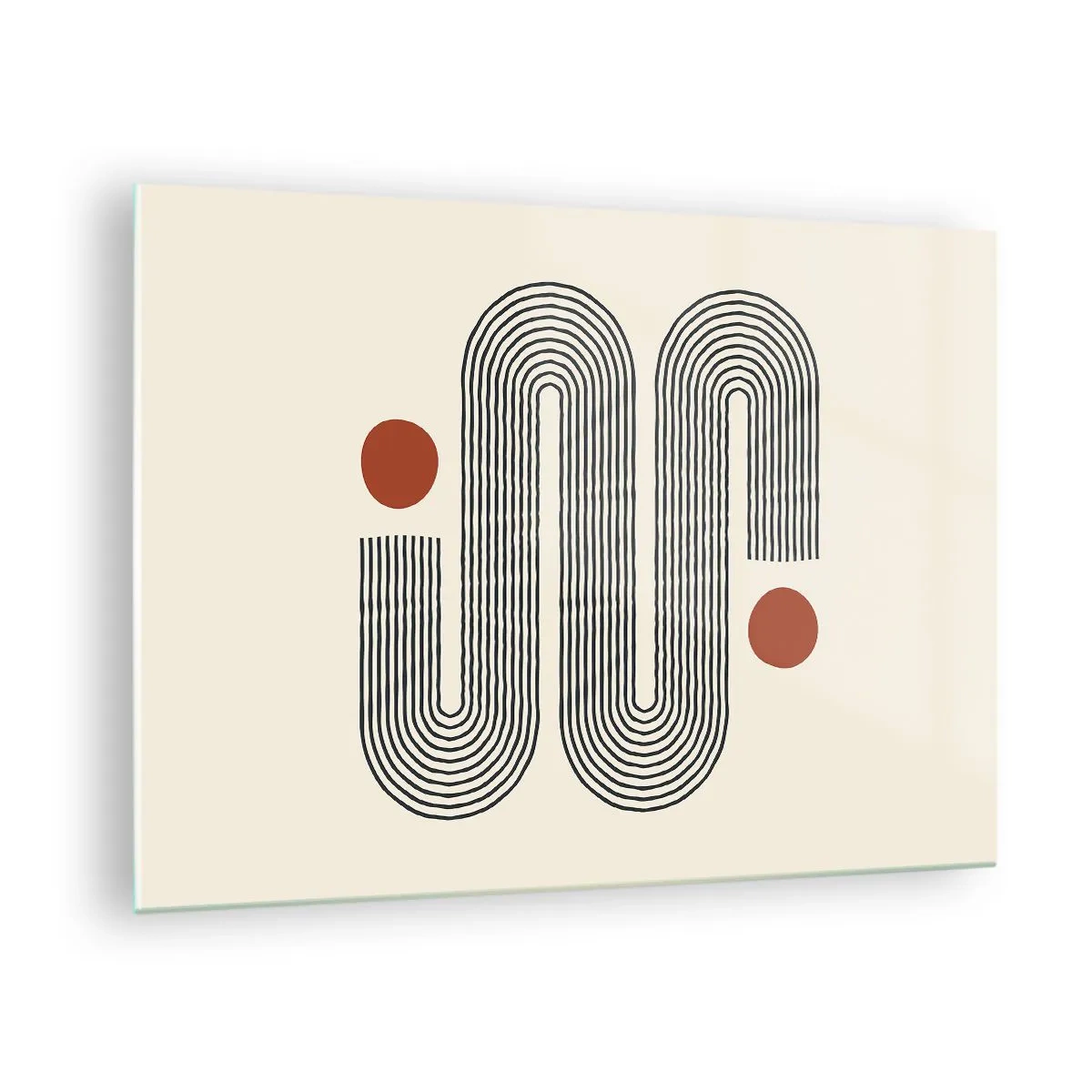 Glasbild - Bild auf glas - Minimalistisches Linienmuster mit roten Punkten - 70x50cm - Vom Anfang bis zum Ende - Moderne Wanddekoration für Wohnzimmer und Schlafzimmer ARTTOR