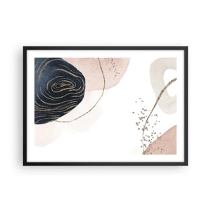 Poster in einem schwarzem Rahmen - Abstrakte Formen in Beige- und Marineblautönen mit goldenen Details - 70x50cm - Alles fließt - Moderne Wanddekoration für Wohnzimmer und Schlafzimmer ARTTOR
