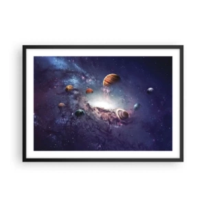 Poster in einem schwarzem Rahmen - Planeten in einer Galaxie mit einem Nebel im Hintergrund - 70x50cm - Solar-Tanz-System - Moderne Wanddekoration für Wohnzimmer und Schlafzimmer ARTTOR