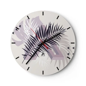 Wanduhr - Glasuhr - Moderne Grafik mit Palmblättern - 30x30cm - Der Schatten des Schattens - Moderne Wanddekoration für Wohnzimmer, Küche und Schlafzimmer ARTTOR