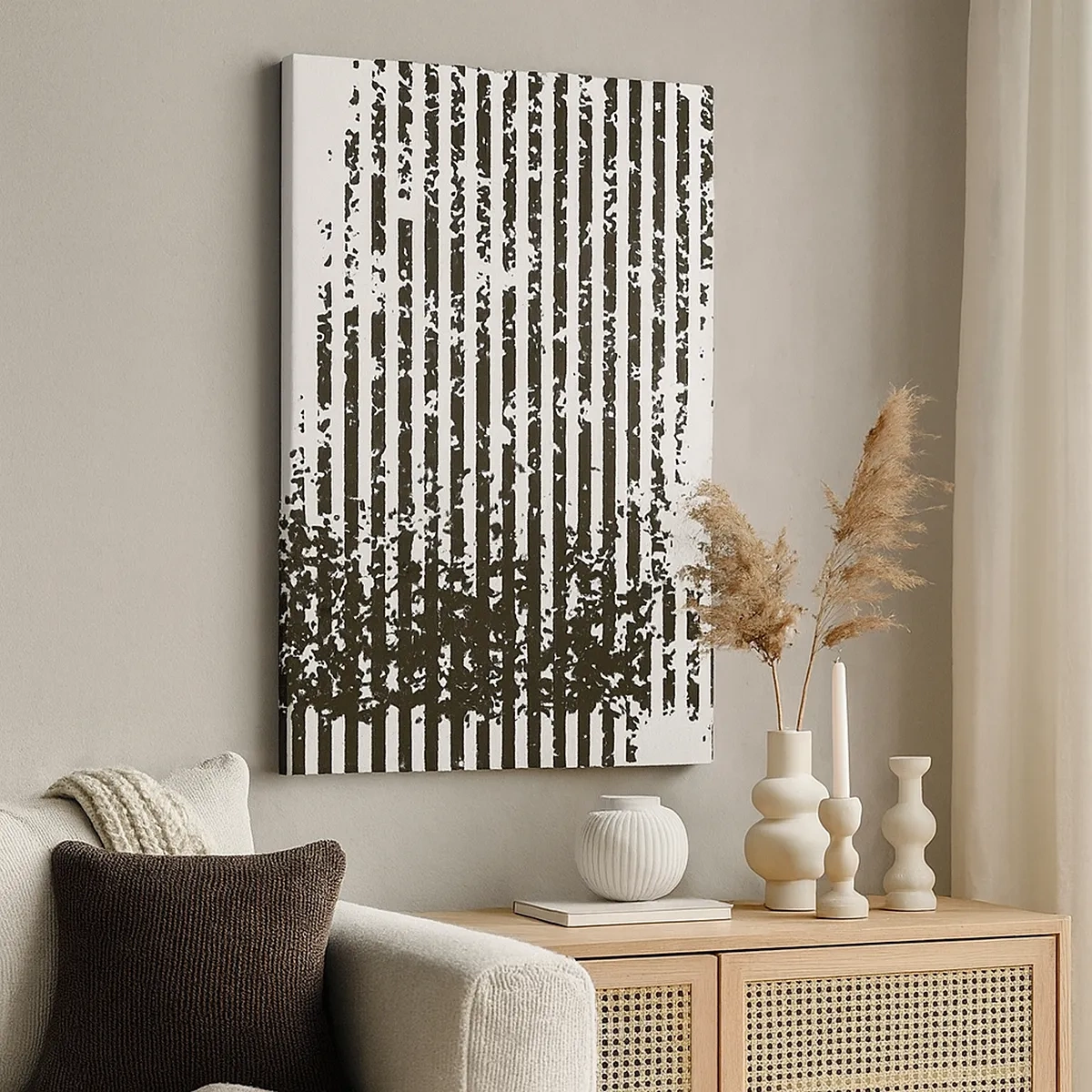 Bild auf Leinwand - Leinwandbild - Abstrakte Linien mit Distressed-Effekt in Schwarz und Weiß - 50x70cm - Rhythmus und Rauschen - Moderne Wanddekoration für Wohnzimmer und Schlafzimmer ARTTOR