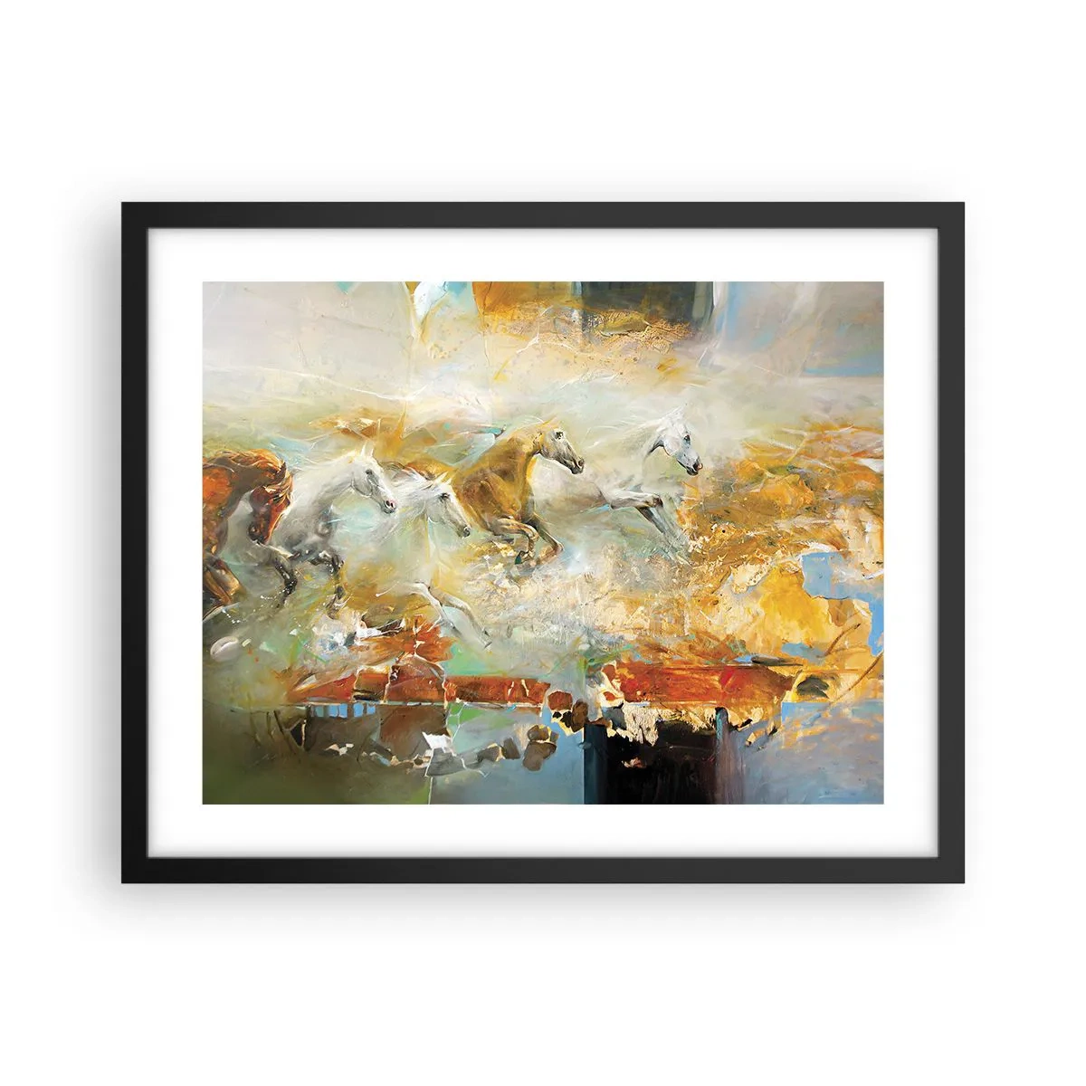 Poster in einem schwarzem Rahmen - Im Galopp durch das Licht - 50x40 cm