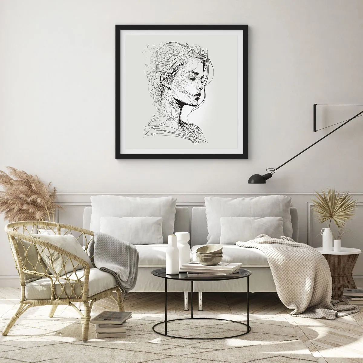 Poster in einem schwarzem Rahmen - Porträt im Gedanken - 40x40 cm