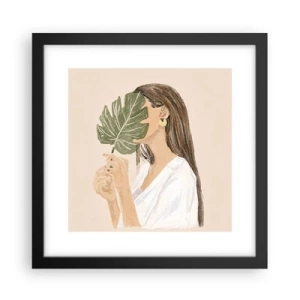 Poster in einem schwarzem Rahmen - Geheimnisvolles Porträt mit Fächer - 30x30 cm
