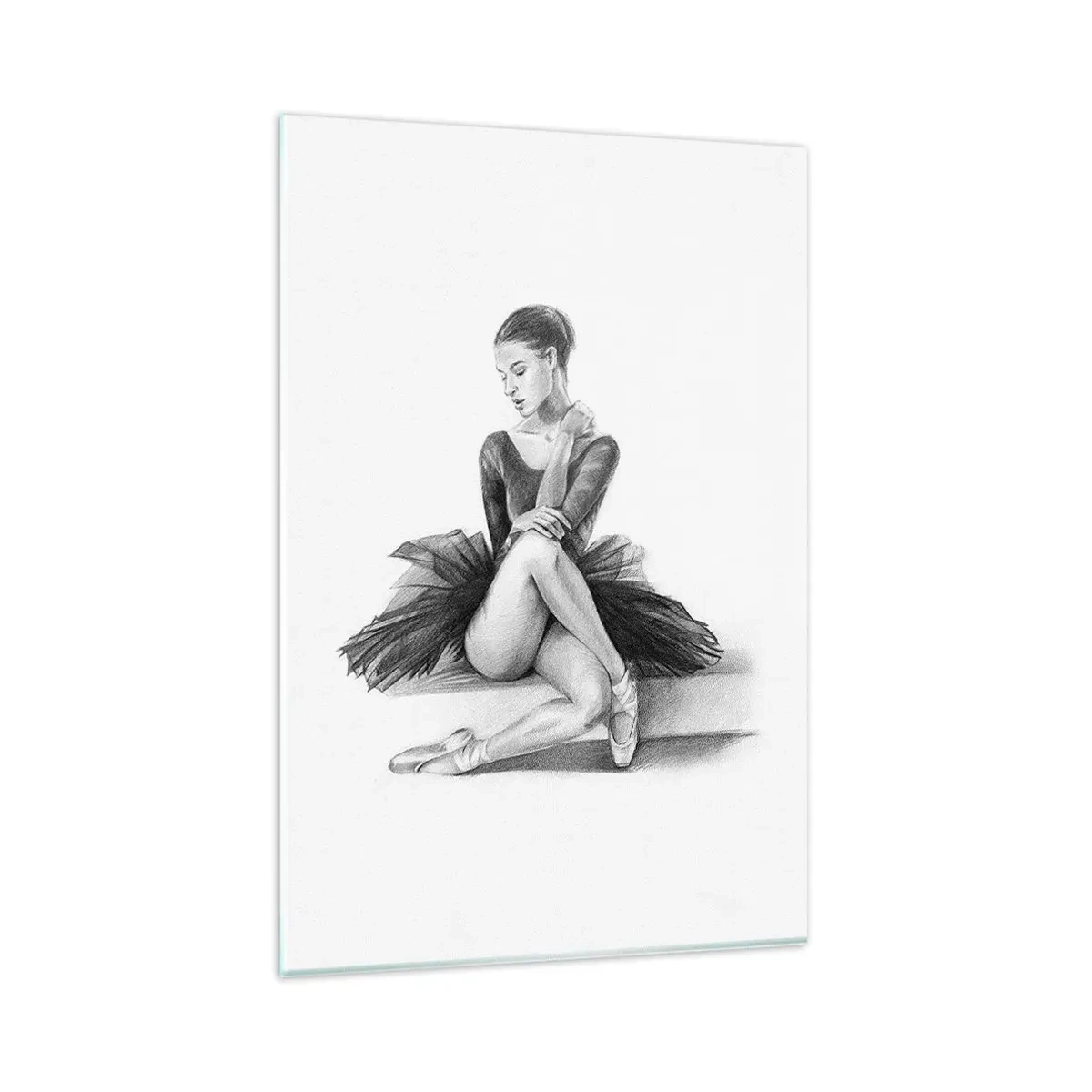 Glasbild - Bild auf glas - Eine Skizze einer Ballerina im dezenten, klassischen Stil - 80x120cm - Vom Tanz verzaubert - Moderne Wanddekoration für Wohnzimmer und Schlafzimmer ARTTOR