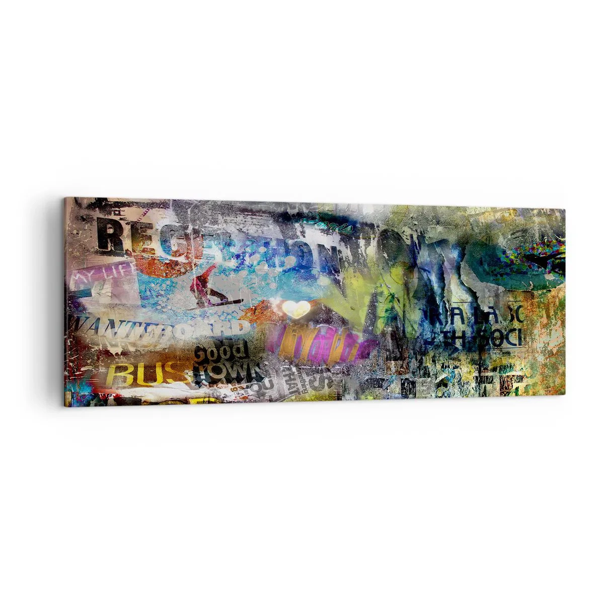 Bild auf Leinwand - Leinwandbild - Abstrakte Collage mit Text und verschiedenen Farben - 140x50cm - Collage aus Erinnerungen - Moderne Wanddekoration für Wohnzimmer und Schlafzimmer ARTTOR