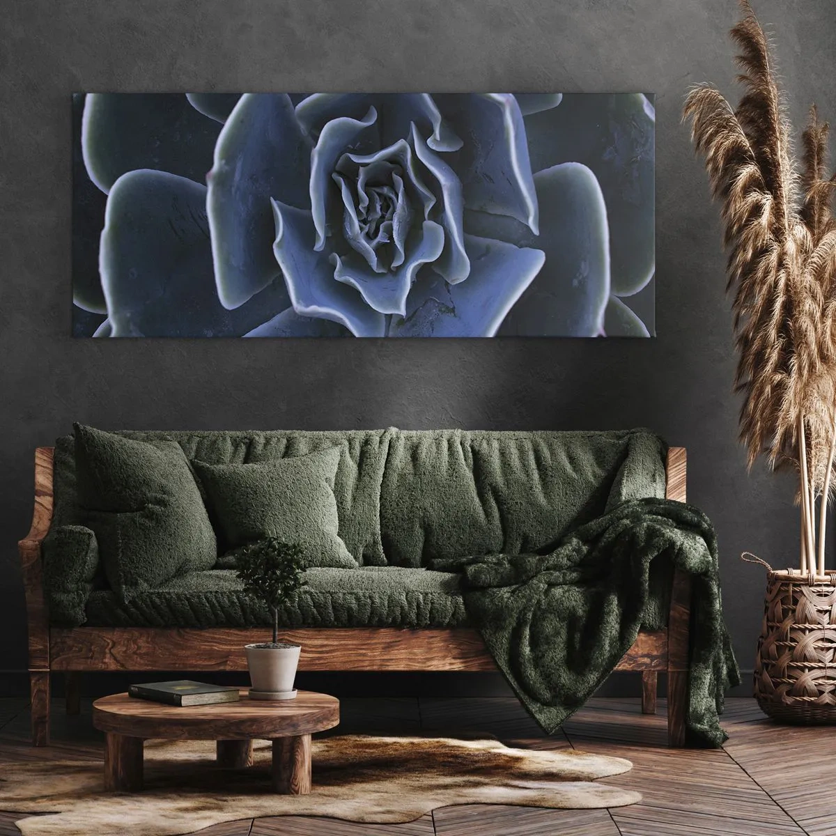 Bild auf Leinwand - Leinwandbild - Nahaufnahme einer grünen Sukkulentenrosette - 120x50cm - Wüstenblume - Moderne Wanddekoration für Wohnzimmer und Schlafzimmer ARTTOR