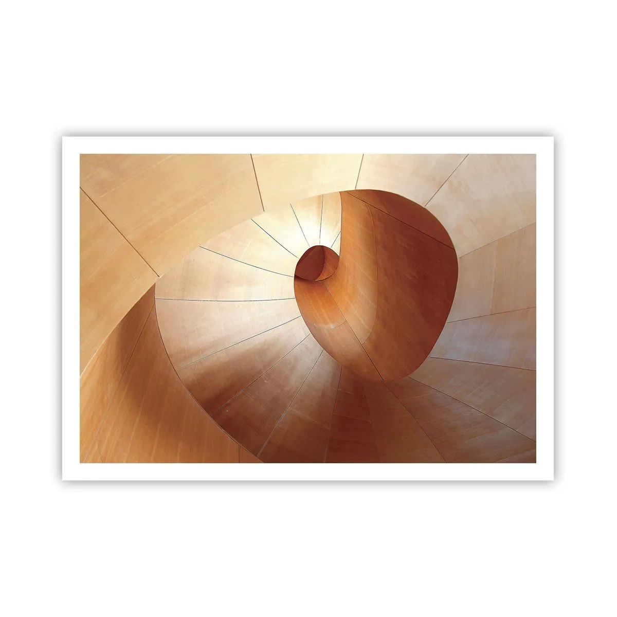 Poster - Abstrakte Spirale in Holz- und Hellbrauntönen - 100x70cm - Architektonische Serpentine - Moderne Wanddekoration für Wohnzimmer und Schlafzimmer ARTTOR