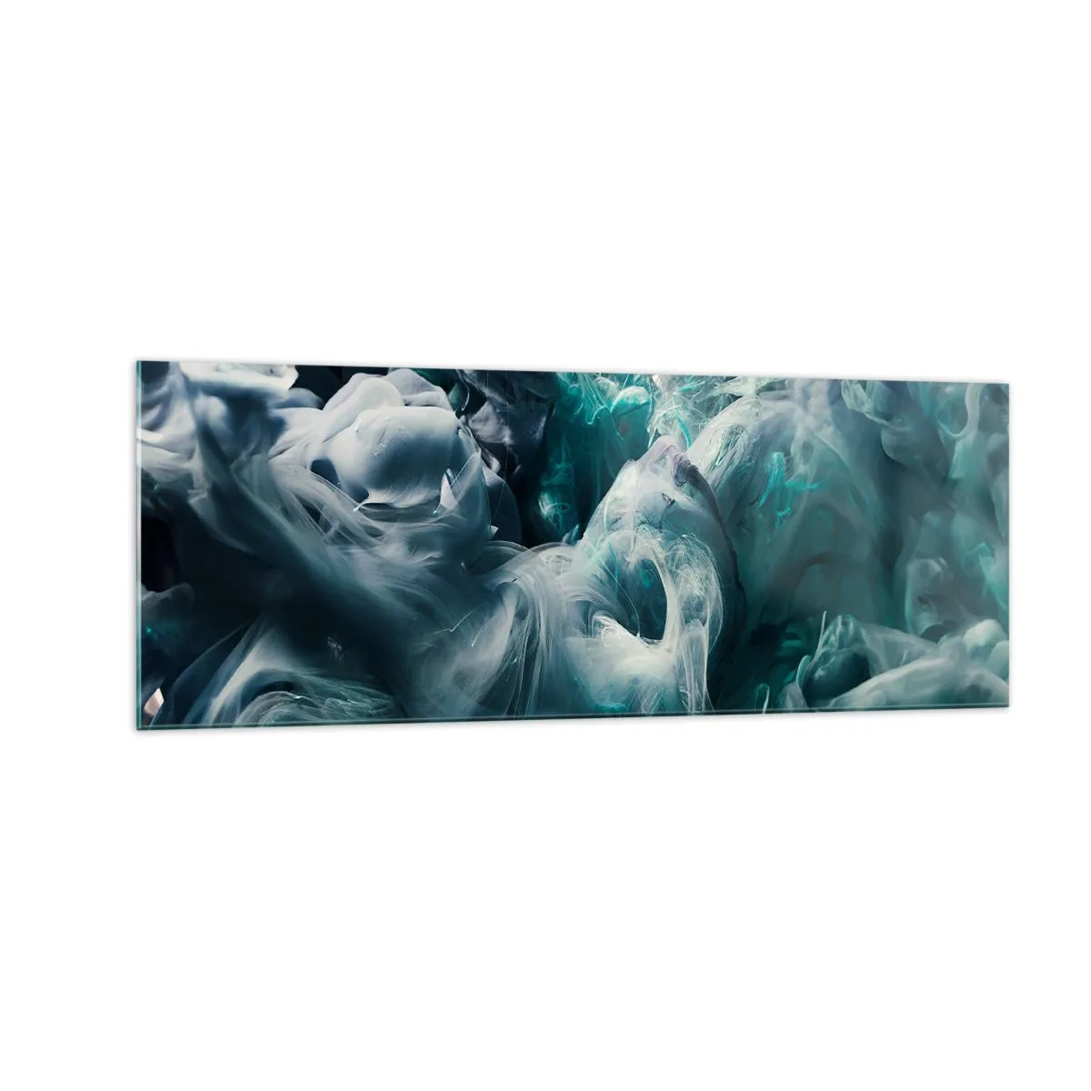 Glasbild - Bild auf glas - Dynamische abstrakte Wellen in Blau- und Weißtönen - 140x50cm - Farbbewegung - Moderne Wanddekoration für Wohnzimmer und Schlafzimmer ARTTOR