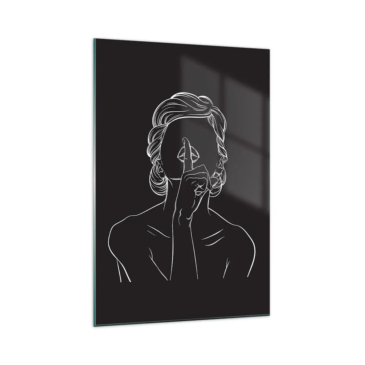 Glasbild - Bild auf glas - Minimalistische Silhouette einer Frau auf schwarzem Hintergrund - 70x100cm - Schönheit erblüht in der Stille - Moderne Wanddekoration für Wohnzimmer und Schlafzimmer ARTTOR