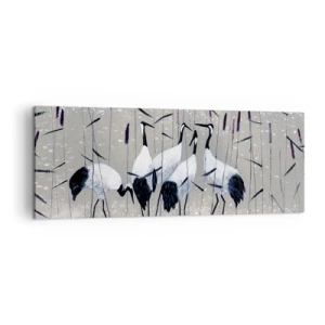 Bild auf Leinwand - Leinwandbild - Reiher im Gras vor einem friedlichen Hintergrund - 140x50cm - Unter ihren eigenen - Moderne Wanddekoration für Wohnzimmer und Schlafzimmer ARTTOR