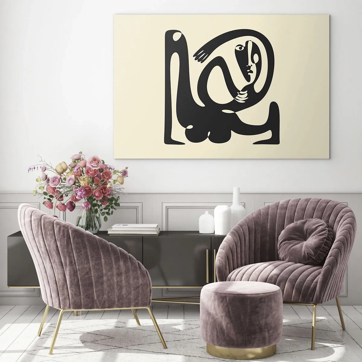 Glasbild - Bild auf glas - Abstraktes Porträt im Stil von Picasso - 70x50cm - Fast wie Picasso - Moderne Wanddekoration für Wohnzimmer und Schlafzimmer ARTTOR