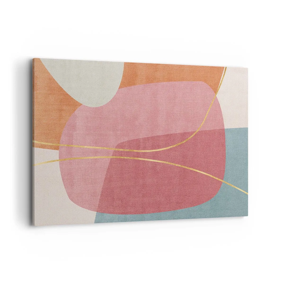 Bild auf Leinwand - Leinwandbild - Abstrakte Formen in Pastellfarben mit zarten Linien - 120x80cm - Pastellkomposition mit Goldfaden - Moderne Wanddekoration für Wohnzimmer und Schlafzimmer ARTTOR