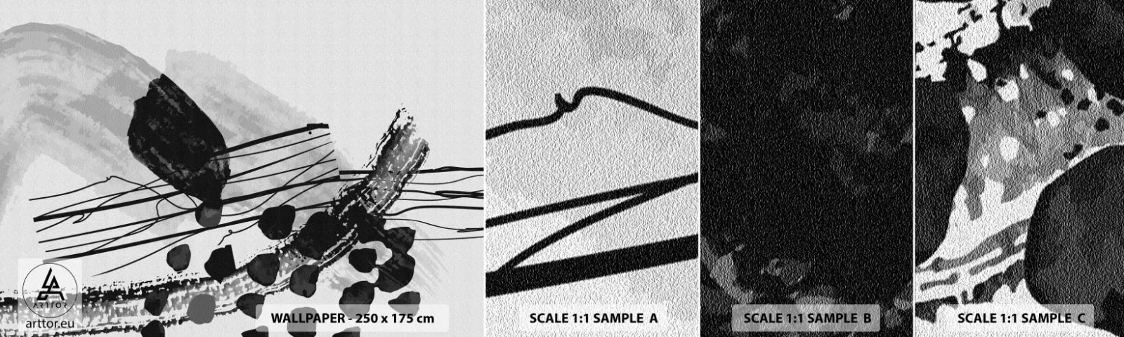 Fototapetenmuster Standard Eco - Organische Schwarz-Weiß-Abstraktion - Abstraktion, Modern, Stück - 100x30 cm