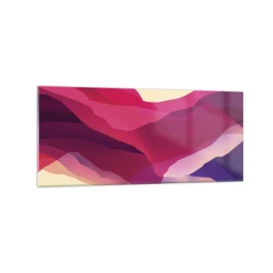 Glasbild - Bild auf glas - Abstrakte Wellen in Lila- und Rosatönen auf hellem Hintergrund - 120x50cm - Lila Wellen - Moderne Wanddekoration für Wohnzimmer und Schlafzimmer ARTTOR