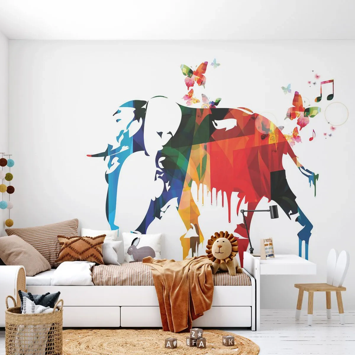 Selbstklebende Fototapete Deluxe Sticker - Jeder kann tanzen - Abstraktion, Elefant, Schmetterling - 200x140 cm
