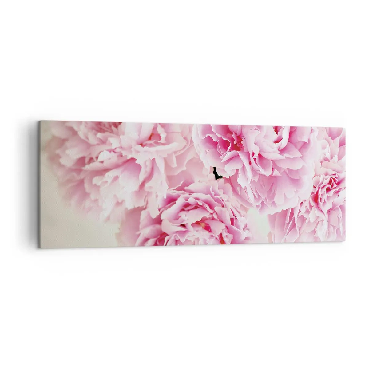 Bild auf Leinwand - Leinwandbild - Ein Strauß rosa Pfingstrosen auf hellem Hintergrund - 140x50cm - In rosa Glamour - Moderne Wanddekoration für Wohnzimmer und Schlafzimmer ARTTOR