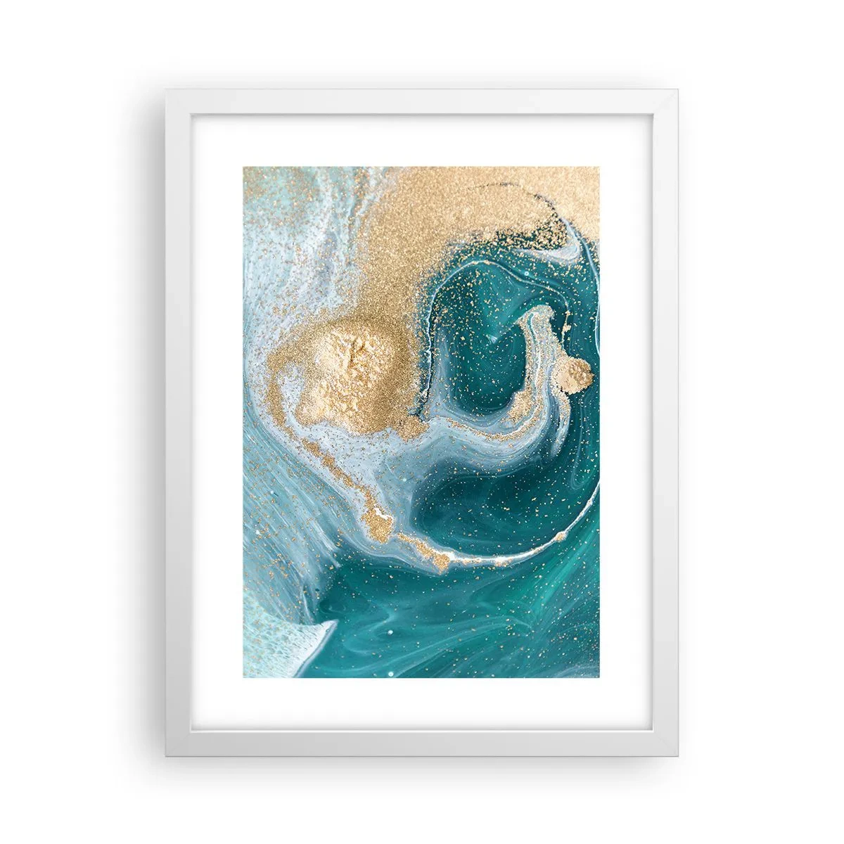 Poster in einem weißen Rahmen - Ein Strudel aus Gold und Türkis - 30x40 cm
