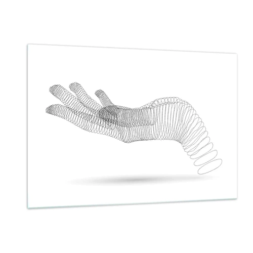 Glasbild - Bild auf glas - Minimalistische Grafik einer Hand aus Punkten - 120x80cm - Federnde Hand - Moderne Wanddekoration für Wohnzimmer und Schlafzimmer ARTTOR