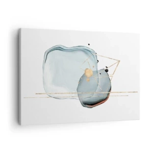 Bild auf Leinwand - Leinwandbild - Abstrakte Formen in Blau- und Goldtönen auf weißem Hintergrund - 70x50cm - Eine Studie über Tropfen - Moderne Wanddekoration für Wohnzimmer und Schlafzimmer ARTTOR