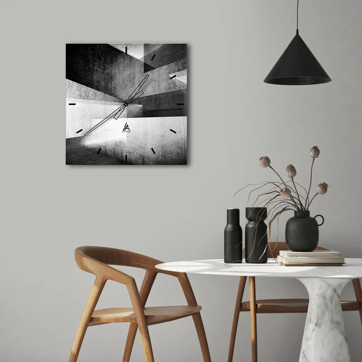 Wanduhr - Glasuhr - Geometrische Formen in einer monochromen Komposition - 30x30cm - Die Raumstruktur - Moderne Wanddekoration für Wohnzimmer und Schlafzimmer ARTTOR