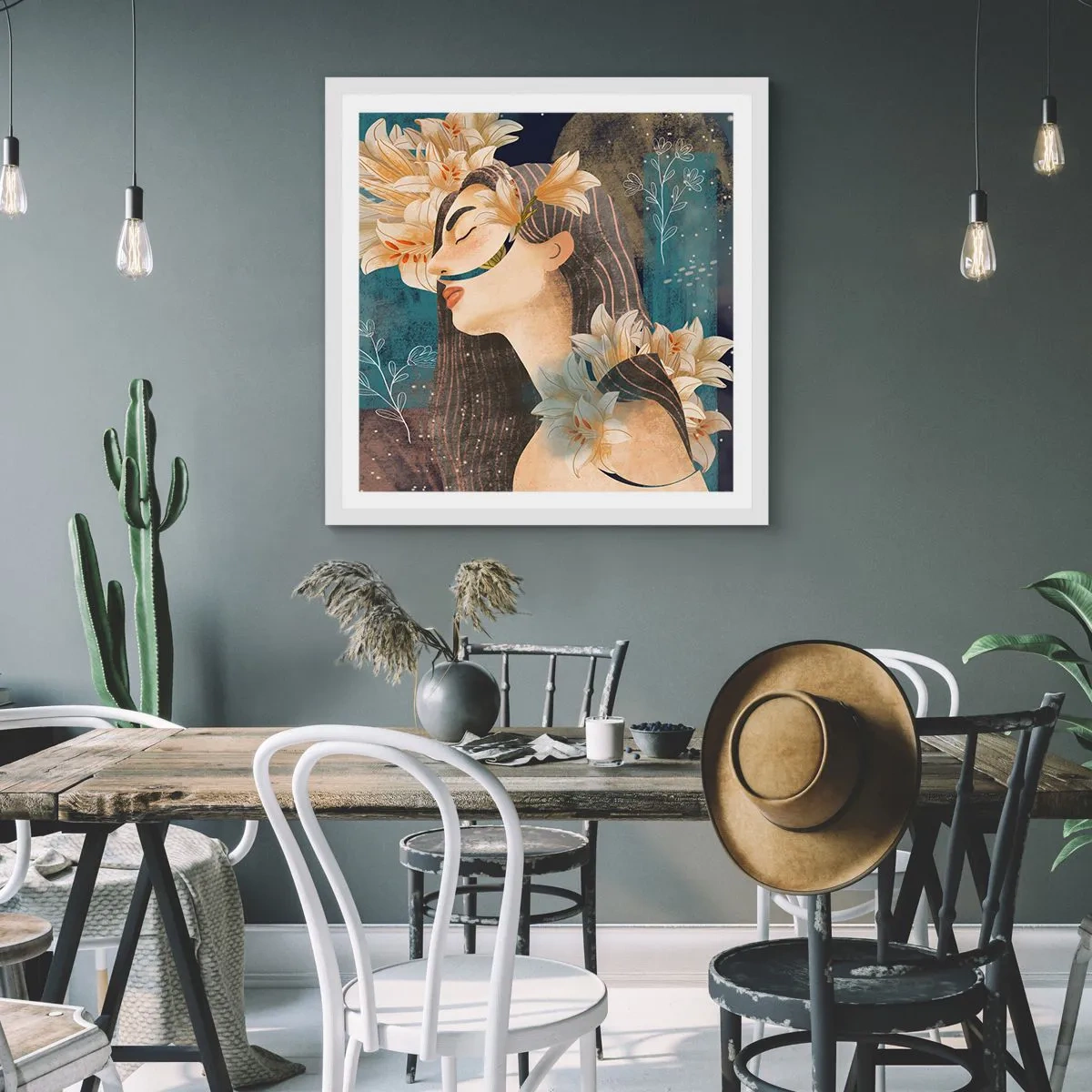 Poster in einem weißen Rahmen - Ein Märchen über eine Prinzessin mit Lilien - 30x30 cm