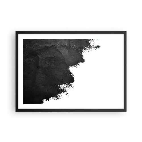 Poster in einem schwarzem Rahmen - Schwarz-Weiß-Abstraktion mit kontrastierenden Pinselstrichen - 70x50cm - Elemente: Erde - Moderne Wanddekoration für Wohnzimmer und Schlafzimmer ARTTOR