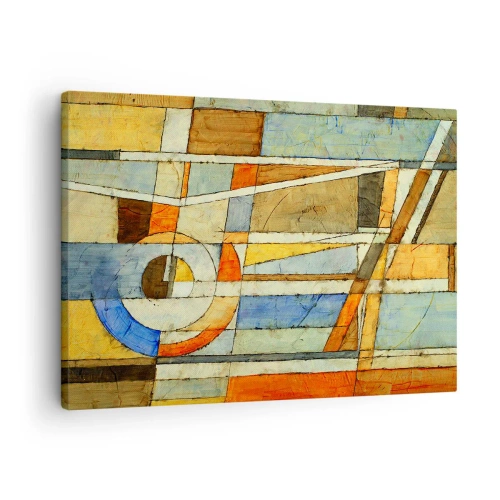 Bild auf Leinwand - Leinwandbild - Geometrische Abstraktion in Beige-, Blau- und Orangetönen - 70x50cm - Kubismus auf der Baustelle - Moderne Wanddekoration für Wohnzimmer und Schlafzimmer ARTTOR
