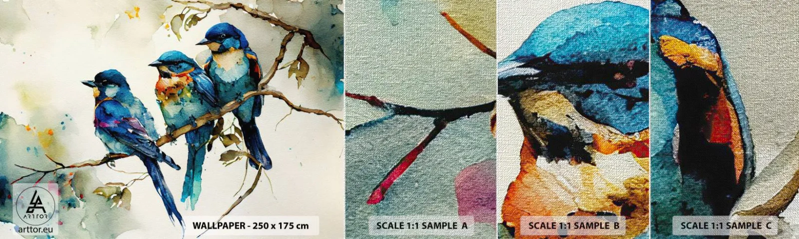 Fototapeten Muster Premium Canvas - War er beleidigt? - Vögel, Natur, Aquarell - 100x30 cm