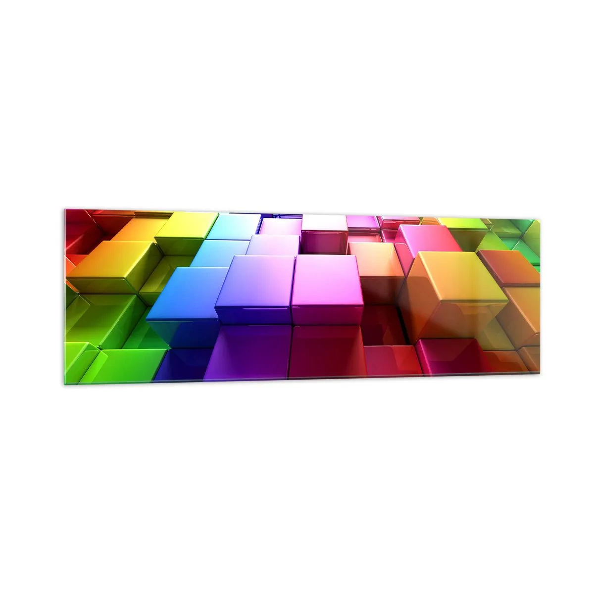 Glasbild - Bild auf glas - Bunte geometrische 3D-Würfel - 160x50cm - Op-Art gemeinsam im Team - Moderne Wanddekoration für Wohnzimmer und Schlafzimmer ARTTOR