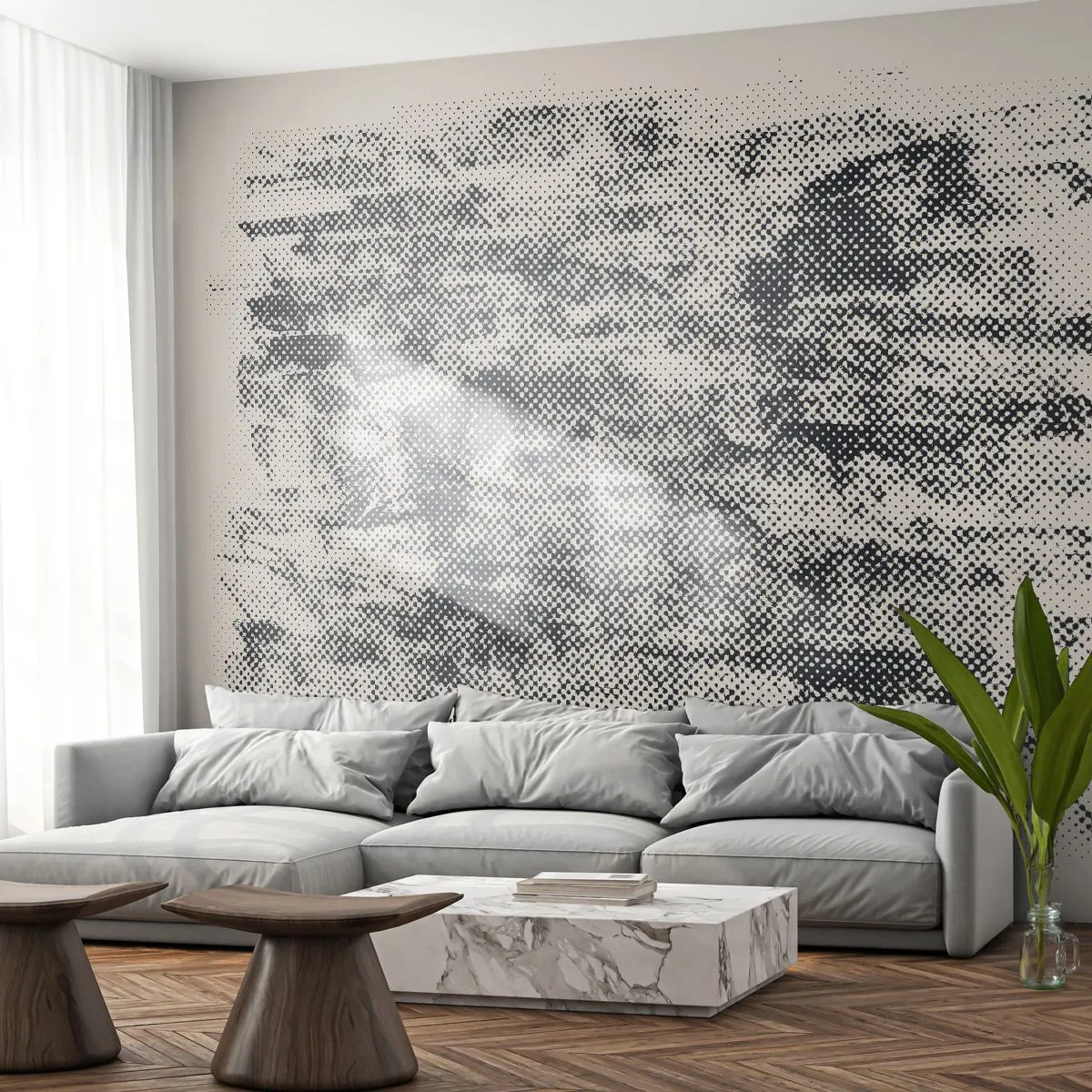 Fototapete Premium Sand - Eine zarte Abstraktion mit Retro-Nebeleffekt. - 100x70cm - Nebelige Komposition - Moderne Wanddekoration für Wohnzimmer und Schlafzimmer ARTTOR
