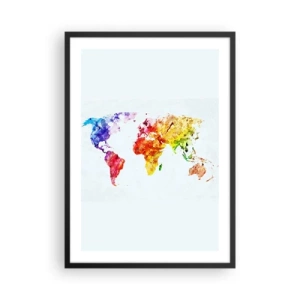 Poster in einem schwarzem Rahmen - Bunte Aquarell-Weltkarte - 50x70cm - Alle Farben der Welt - Moderne Wanddekoration für Wohnzimmer und Schlafzimmer ARTTOR