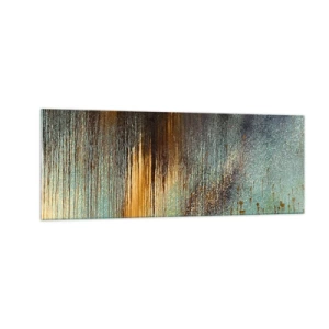Glasbild - Bild auf glas - Eine abstrakte Farbkomposition in Gold-, Braun- und Blautönen. - 140x50cm - Eine nicht zufällige farbenfrohe Komposition - Moderne Wanddekoration für Wohnzimmer und Schlafzimmer ARTTOR