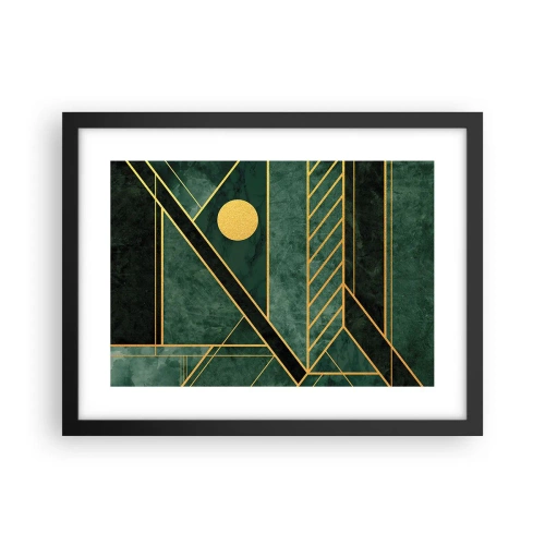 Poster in einem schwarzem Rahmen - Dynamik von Gold und Azurblau - 40x30 cm