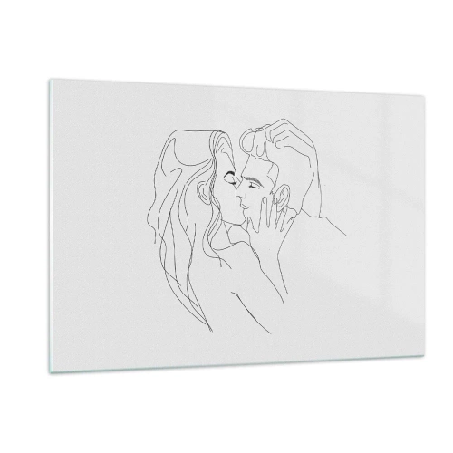 Glasbild - Bild auf glas - Eine minimalistische Zeichnung eines Paares bei einem romantischen Kuss - 120x80cm - Dieselbe Linie - Moderne Wanddekoration für Wohnzimmer und Schlafzimmer ARTTOR
