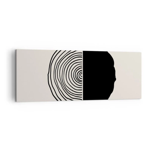Bild auf Leinwand - Leinwandbild - Ein abstraktes Schwarz-Weiß-Motiv, inspiriert von einem Holzquerschnitt mit geometrischer Unterteilung. - 140x50cm - Halb und halb - Moderne Wanddekoration für Wohnzimmer und Schlafzimmer ARTTOR