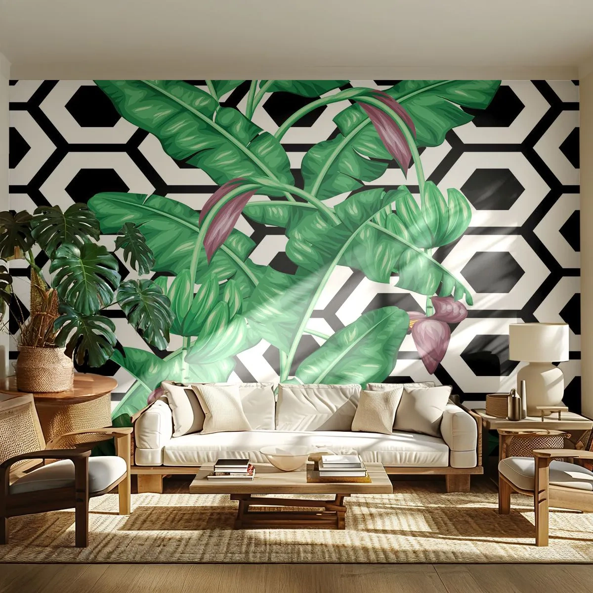 Fototapete Premium Canvas - Von Natur aus eine symmetrische Komposition - Abstraktion, Blatt, Blume - 200x140 cm