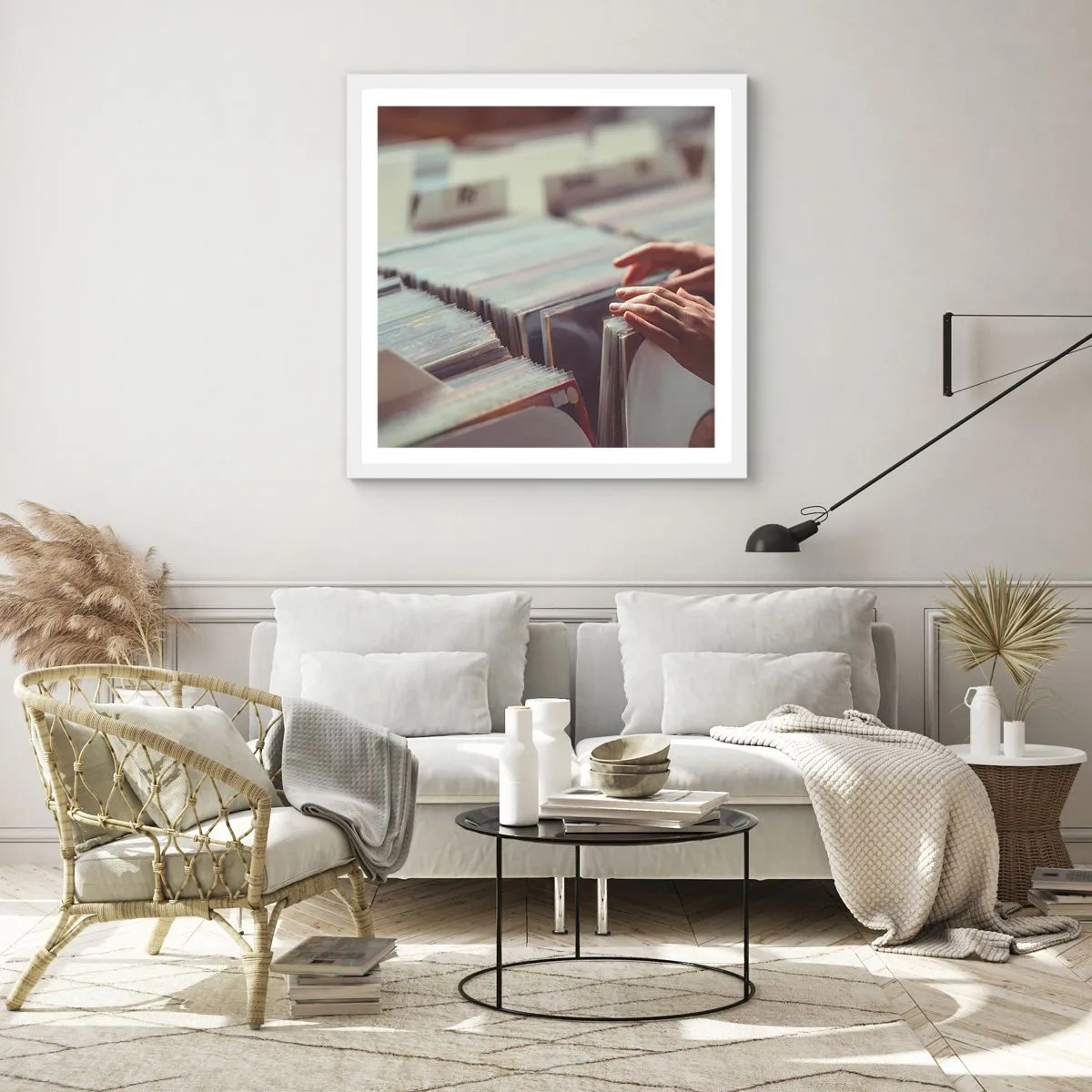 Poster in einem weißen Rahmen - Auf der Suche nach Emotionen - 60x60 cm