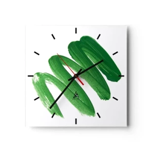 Wanduhr - Glasuhr - Grüner abstrakter Pinselstrich auf weißem Hintergrund - 30x30cm - Grüner Witz - Moderne Wanddekoration für Wohnzimmer und Schlafzimmer ARTTOR