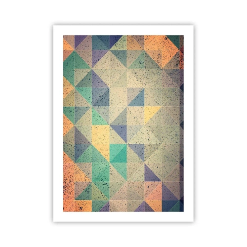 Poster - Bunte Abstraktion mit einem geometrischen Muster aus Dreiecken - 50x70cm - Republik der Dreiecke - Moderne Wanddekoration für Wohnzimmer und Schlafzimmer ARTTOR