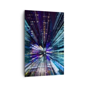 Bild auf Leinwand - Leinwandbild - Dynamische Ansicht der Stadt bei Nacht mit Lichteffekt - 80x120cm - Übergang zum Hyperraum - Moderne Wanddekoration für Wohnzimmer und Schlafzimmer ARTTOR