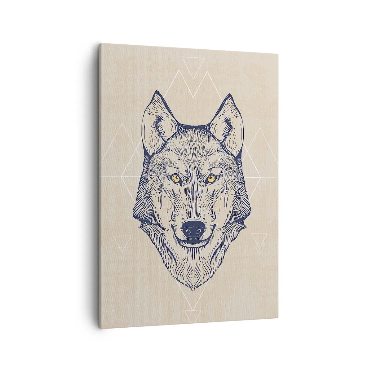 Bild auf Leinwand - Leinwandbild - Ein geometrischer Wolf auf hellem Hintergrund mit minimalistischen Mustern. - 50x70cm - Ein Alpha mit durchdringendem Blick - Moderne Wanddekoration für Wohnzimmer und Schlafzimmer ARTTOR