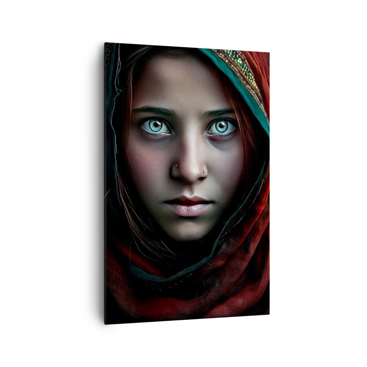 Bild auf Leinwand - Leinwandbild - Porträt einer Frau mit intensivem Blick in warmen Farben - 80x120cm - Prinzessin aus dem Osten - Moderne Wanddekoration für Wohnzimmer und Schlafzimmer ARTTOR