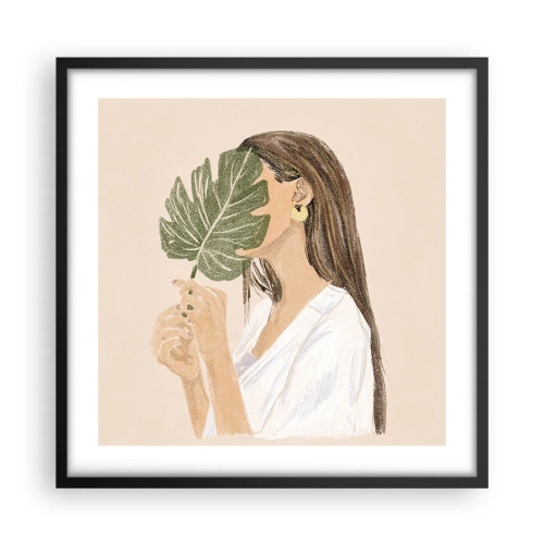 Poster in einem schwarzem Rahmen - Geheimnisvolles Porträt mit Fächer - 50x50 cm