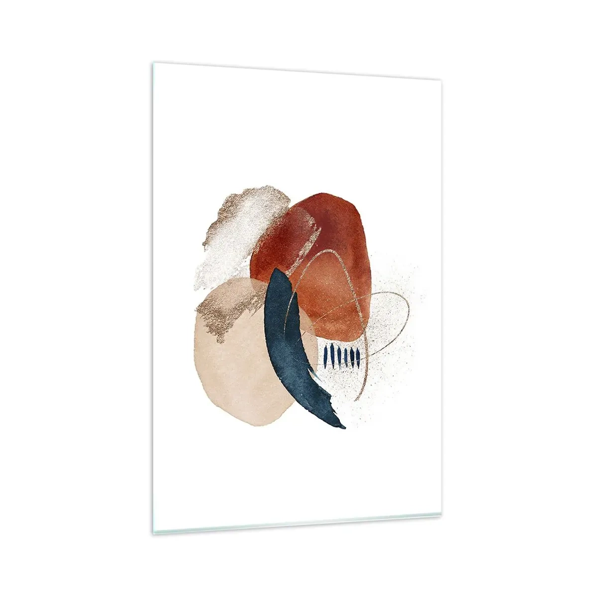 Glasbild - Bild auf glas - Eine abstrakte Komposition mit Punkten in erdigen und marineblauen Farbtönen. - 80x120cm - Ovale Komposition - Moderne Wanddekoration für Wohnzimmer und Schlafzimmer ARTTOR