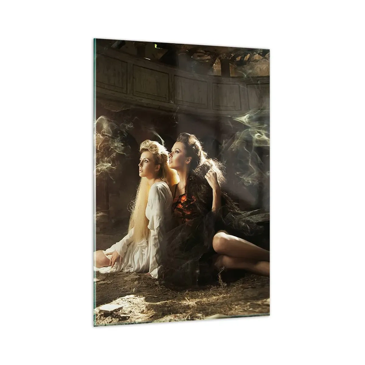 Glasbild - Bild auf glas - Zwei Frauen in einer magischen Umgebung mit ätherischen Lichteffekten. - 80x120cm - Und es gab Poesie - Moderne Wanddekoration für Wohnzimmer und Schlafzimmer ARTTOR