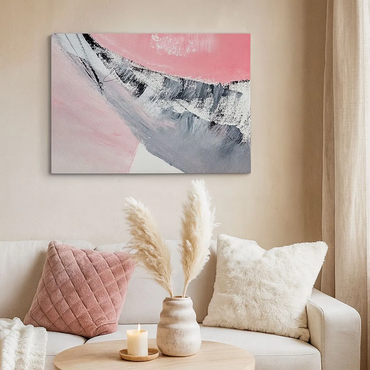 Bild auf Leinwand - Leinwandbild - Eine abstrakte Komposition in Rosa- und Grautönen. - 70x50cm - Passende Komposition - Moderne Wanddekoration für Wohnzimmer und Schlafzimmer ARTTOR